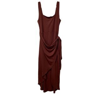 Quince Dress Womens M Brown Midi Tencel Jersey Side Tie Sleeveless Scoopneck